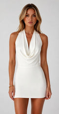 OPEN-BACK WITH ADJUSTABLE TIE HALTER NECK DRESS