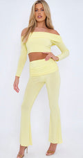 SLINKY BARDOT CROP TOP & FOLD OVER FLARED TROUSER CO-ORD