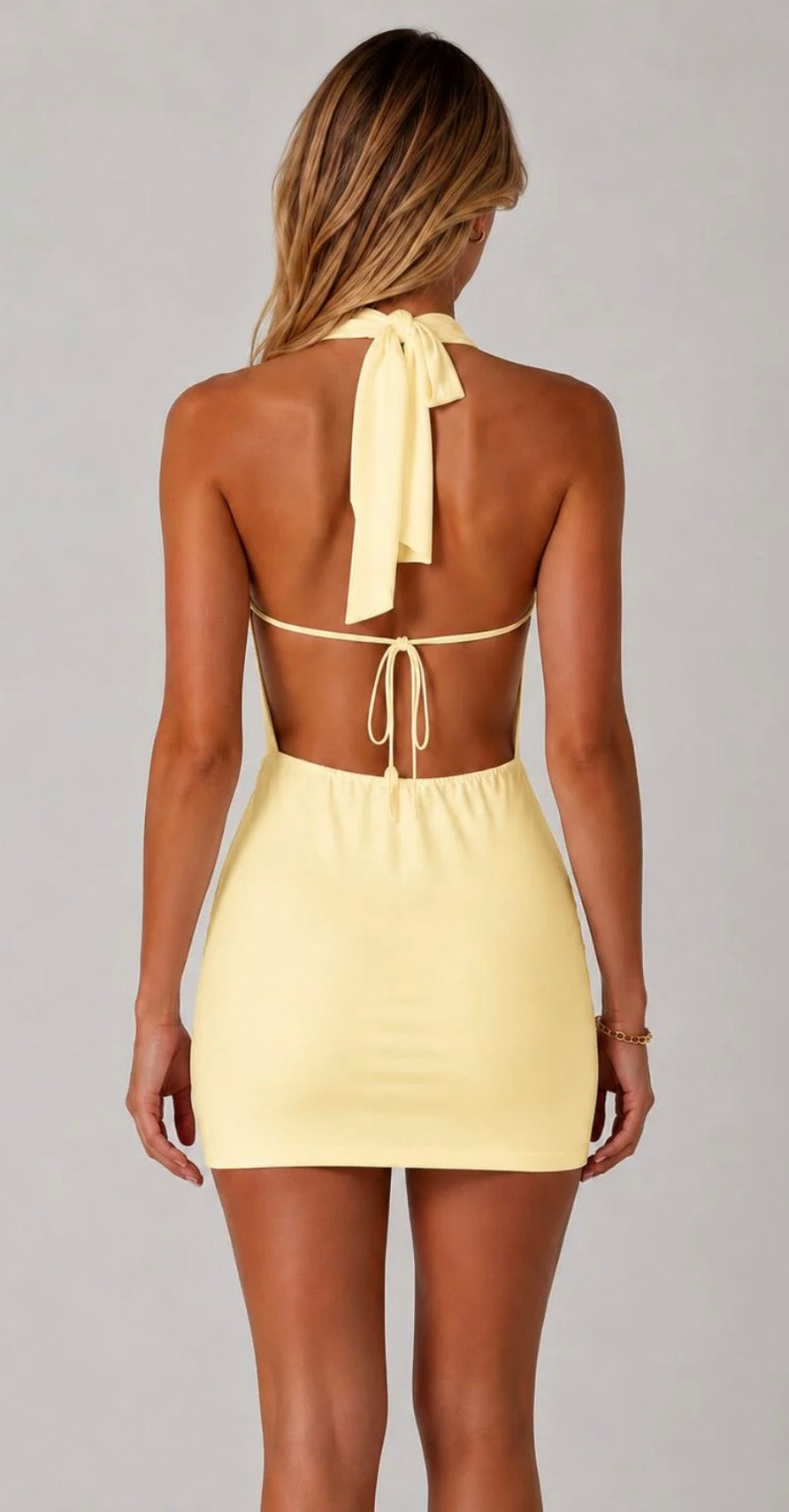 OPEN-BACK WITH ADJUSTABLE TIE HALTER NECK DRESS